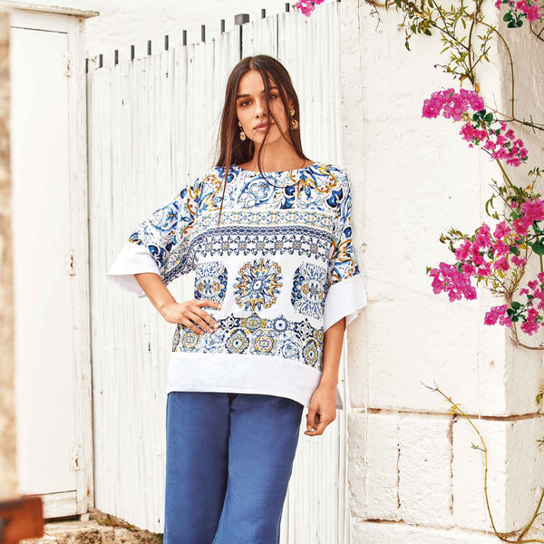 MIXED LINEN BLOUSE MAIOLICHE