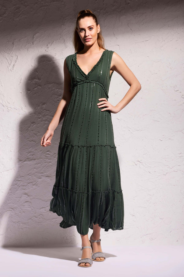 ROBE LONGUE EN INTARSIA VERT
