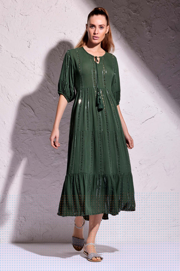 ROBE LONGUE EN INTARSIA VERT