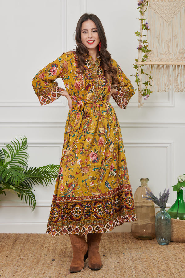 JACQUARD FLOWERS LONG DRESS 