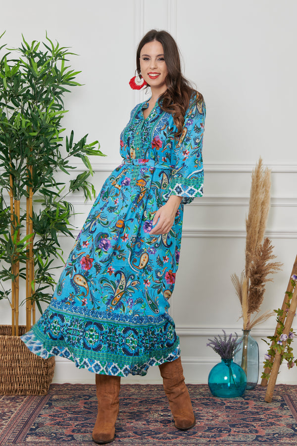 JACQUARD FLOWERS LONG DRESS