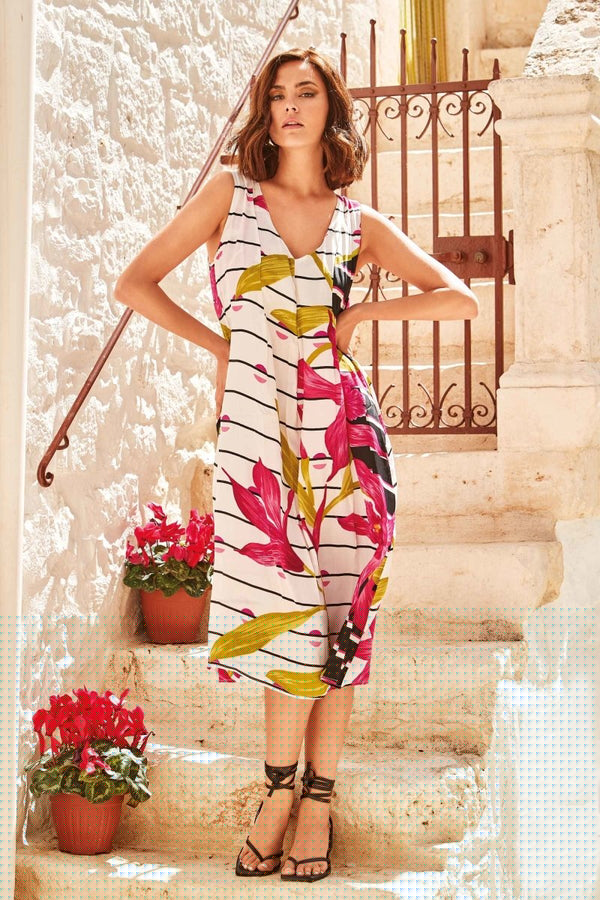 ABITO RIGHE FIORI- DB22-088 - #Moda Mare Positano#